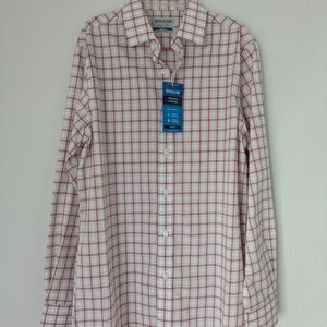 Haggar Men's Pink and White Checkered Shirt